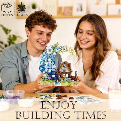 Moon Flower Building Set, 1343 PCS Mini Bricks Building Sets, Moon Flower Bouquet, Fairy Cabin, Mini Blocks Building Botanical Collection Set for Home Decor