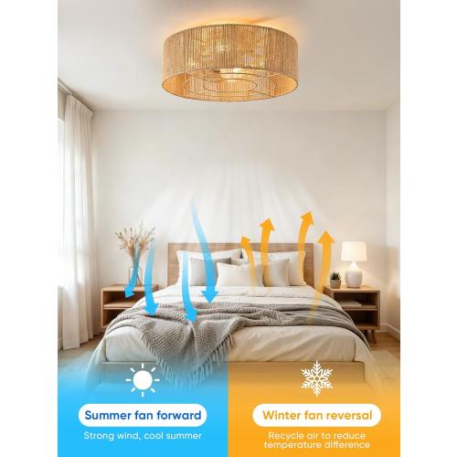 Boho Rattan Caged Fandelier Ceiling Fans with Lights and Remote Control
