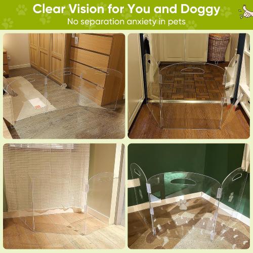 Dog Gate, Clear Acrylic Pet Gate for Dogs, Free Standing Pet Gates for Doorways, Folding Freestanding Puppy Doggy Cat Fence Inside, Dog Barriers for Home 3 Panel