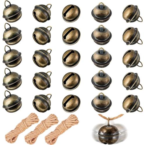 Hicarer 100 Pcs Christmas 1 Inch Bronze Jingle Bell for Craft with 32.8 ft Flax Rope Antique Decorative Tone Copper Bells Hanging Brass Decor for Xmas Tree Craft Decoration DIY Pet Dog Cat Pendants