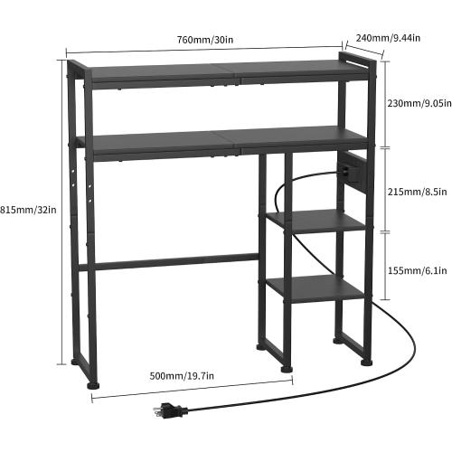 Aetheris Desktop Organizer Shelf, 30 Wooden Office Storage Rack with Outlets, Display Shelf Rack with Light Strip, 5 Tier Desktop Display Rac, Desk Shelf, Desk Hutch for Computer Monitor (Black)