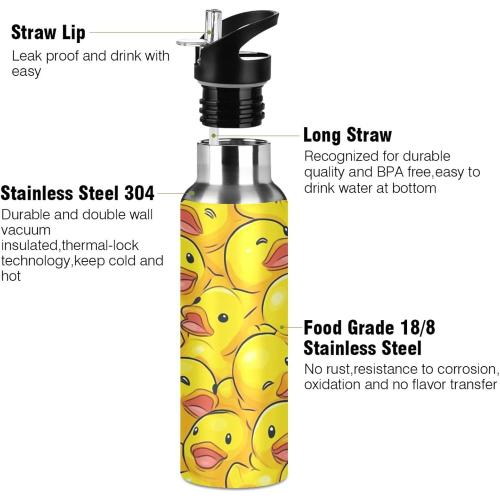 MISSING PART AND.  The sticker is removed from the halfway ‼️point. Kcldeci Cartoon Rubber Ducky Sports Water Bottle 20 Oz Straw Lid Leak Proof Vacuum Insulated Stainless Steel Hot Cold Double Walled Thermo Mug Tumbler Travel Cup Standard Metal Canteen