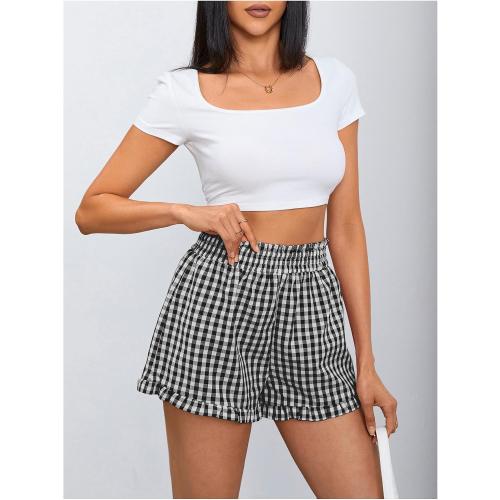 MakeMeChic Women's Gingham Shorts Ruffle High Waist Lounge Pajama Bottom