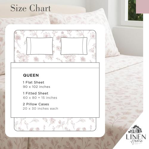 Linen Home 100% Cotton Printed Percale Sheet Set , Mauve Botanical