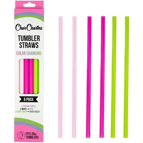 CharCharms 11 inch Tumbler Straws - Pack of 6 Halloween Replacement Straws for 30 oz Tumbler with 10mm Diameter, BPA Free, Dishwasher Safe & Reusable Plastic Drinking Cup straw