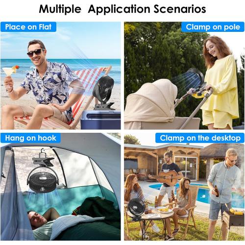 Minthouz 8'' portable Clip on Fan Rechargeable, 12000mAh USB Desk Fan,Black