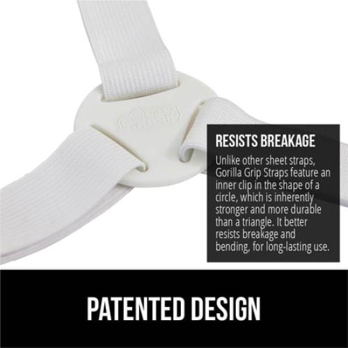 Gorilla Grip Bed Sheet Straps, Adjustable Elastic Fasteners with Metal Clips, Keep in Place Fitted Bedding Holder, 4 Pack White
