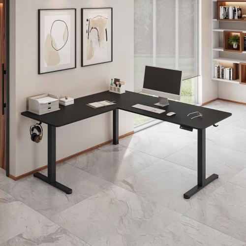 63 in. Black L-Shaped Electric Standing Desk with 3-Memory Height Settings and 2-Accessory Hooks
