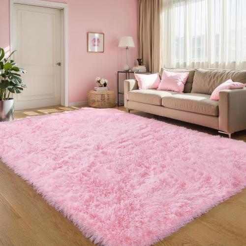 Pink Fluffy 4x6 Area Rugs for Bedoom Girls, Soft Washable Fuzzy Furry Shag Rug for Kids Room, Nursery, Dorm Decor, Cute Plush Carpet for Baby Toddler