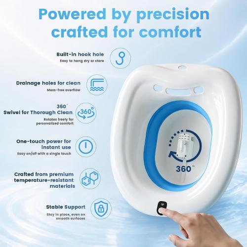 RUGUO Electric Sitz Bath for Toilet Seat, Unisex Sitz Bath Soak Tub, Sits Bath Kit for Women, for Soothes Hemorrhoids & Postpartum Care, Automatic Flushing - Blue