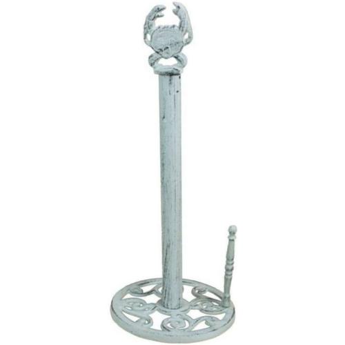 Hampton Nautical Whitewashed Paper Towel Holder 16-Crab Beach Cast Iron Decor