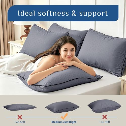 JOLLYVOGUE Grey Pillows Queen Size Set of 2, Supportive Firm Bed Pillows with Oeko-Tex Certified Soft Down Alternative Fill, Fluffy Luxury Hotel Quality for Back, Stomach and Side Sleepers