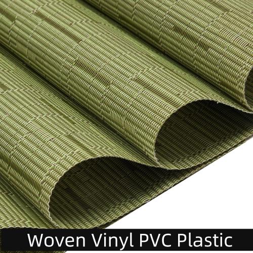 SHACOS PVC Woven Vinyl Wedge Placemats Set of 4 Round Table Placemats Wipe Clean Heat Resistant Round Table Mats (4, Green)