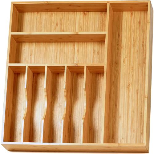 Large Kitchen Drawer Organizer, 19x20 Silverware Utensils Organizer, 2.5 High for Large Deep Drawers, Bamboo Flatware Holder with Thick Frames, Sturdy Kitchen Organization Tray