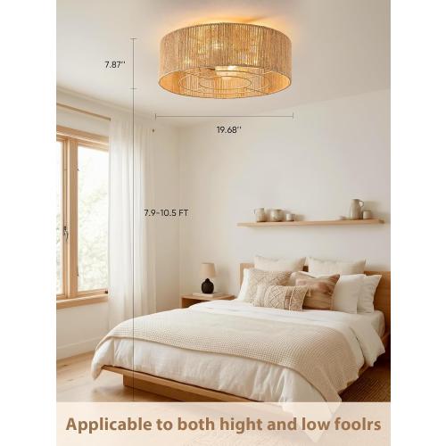 Boho Rattan Caged Fandelier Ceiling Fans with Lights and Remote Control