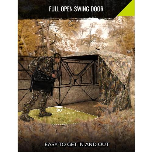 TIDEWE Hunting Blind 360°See Through with Large Open Door, Pop Up Ground Blind with Removable Curtain & Carrying Bag, Portable Resilient Tent(Forest Fade Camo)