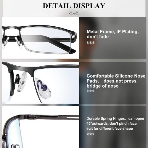 Lcbestbro Reading Glasses for Men, 2.0 Blue Light Blocking Reading Glasses Metal Readers