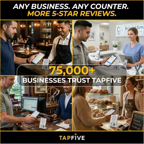 Google Review Stand by TapFive – Tap to Review NFC Tap & QR Code Sign for Restaurants, Salons, Retail & Front Desks | QR Code Stand | No Monthly Fees (White, 3 Stands)