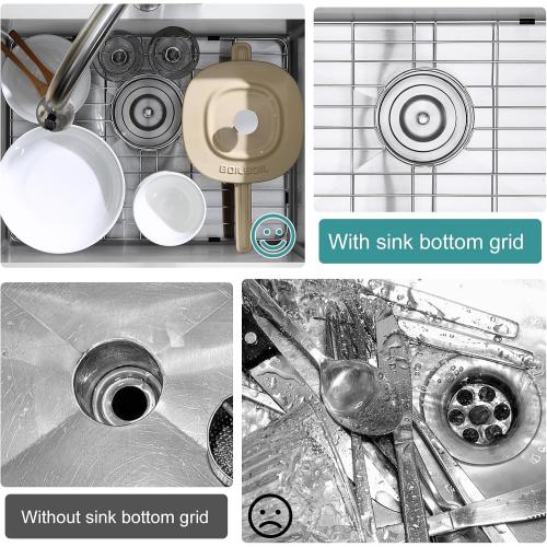 Stainless Kitchen Sink Protector - 22 x 15 with Rear Drain | S304 Sink Grids for Bottom of Kitchen Sink, Rear Drain for Single Bowl Workstation Sink with Corner Radius