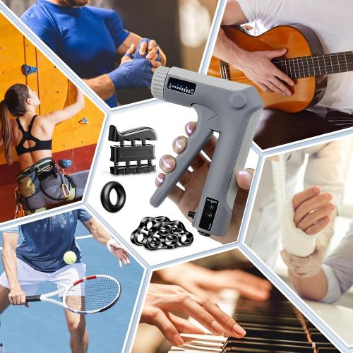 Hand Grip Strength Trainer Kit - Hand Gripper Training Set with Adjustable Resistance 2 Finger Stretchers Extenders Finger Exerciser Forearm Workout Ring Exercise Equipment Accessories Gray