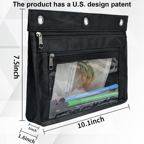 YoeeJob 2 Pack Expandable Pencil Pouches for 3 Ring Binders, Black