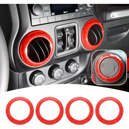 JeCar 4PCS Center Console Dash Air Conditioner Vent Cover Trim Interior Accessories Compatible with Jeep Wrangler JK JKU 2011-2018 (Red)