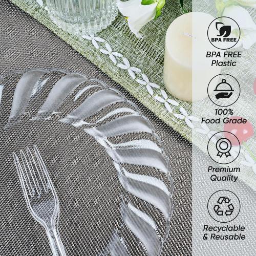 FOCUSLINE 100 Count 6 Inch Clear Plastic Plates, Disposable Heavy Duty Salad Dessert Plates- Premium Hard Plastic Plate Fancy Disposable Clear Plate for Weddings, Parties and Events