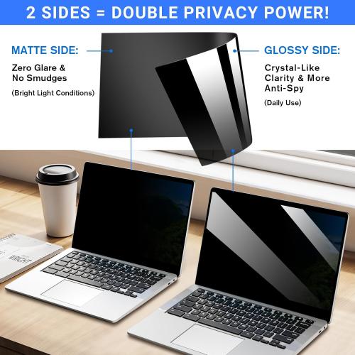 ZOEGAA 4-way 360° Privacy Screen For 14 Inch 16:9 Laptop That Screen Size is 12.2 in Wide and 6.8 in High. Removable Privacy Screen For Laptop Monitor, Anti Glare And Blue Light, Compatible With HP Dell Lenovo Asus Samsung Acer Thinkpad