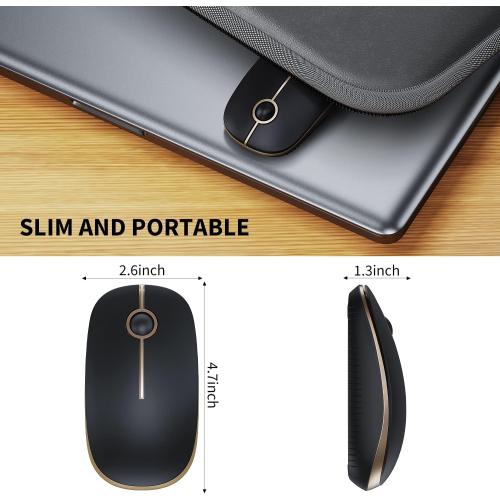 VssoPlor Wireless Mouse, 2.4G Slim Computer Laptop Mouse, Black and Gold