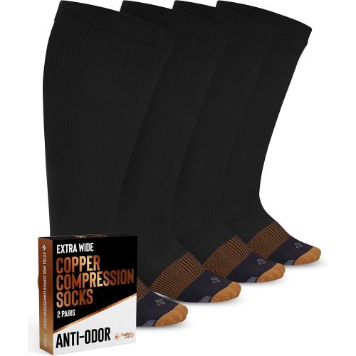 Doctor's Select Copper Plus Size Compression Socks Wide Calf - 2 Pairs | 20-30mmHg Extra Wide Calf Compression Sock Women | Copper Socks for Swelling, Varicose Veins | Extra Wide Calf Compression Sock | Black Wide Compression Socks for Women & Men