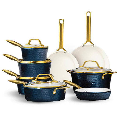 Gotham Steel Natural Hammered Collection Pro 13-pc. Nonstick Cookware Set, Blue