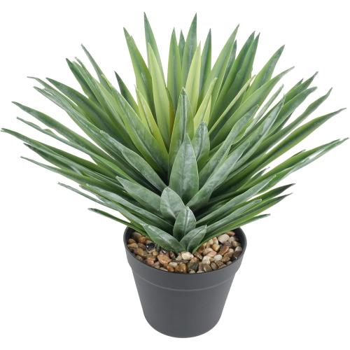 Velener Artificial Agave Plant in Black Pot with Real Stone Pebbles, Large Fake Agave Plants for Indoor and Outdoor-15 inches Tall, 81 Leaves