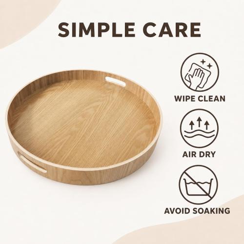 i-lan Large Round Wooden Tray with Handles, 16-Inch Ash Wood Serving Tray