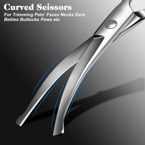 Professional 4 in 1 Dog & Cat Grooming Scissors Kit with Safety Round Tips,Sharp & Durable,Dog Shears for Grooming - Includes Straight, Curved, Thinning Scissors and Comb - Premium Pet Supplies