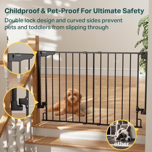 Cumbor 29.2–43 Baby Gate for Stairs, Hardware Mounted (Drill Required), Expandable No Bottom Bar Dog Gate, Auto Close Extra Wide Walk Thru, Pet & Toddler Proof Gate, Top & Bottom of Stairways(Black)