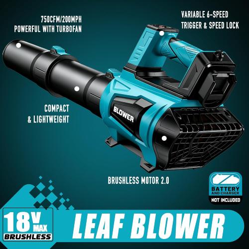 USED‼️ ,Cordless Leaf Blower Compatible with M Akita 18V Battery(No Battery) - 250MPH| 750CFM | 6 Speed Brushless Turbo Powerful Electric Leaf Blowers for Lawn Care, Patio, Blowing Leaves