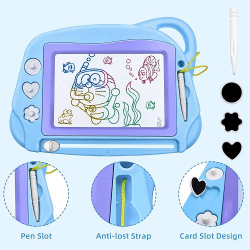 AiTuiTui Magnetic Drawing Board Mini Travel Doodle, Erasable Writing Sketch Colorful Pad Area Educational Learning Toy for Kid/Toddlers/Babies with 3 Stamps and 1 Pen (Sky Blue)