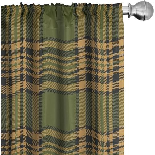 Lunarable Plaid Curtains, Tartan Pattern in Autumn Tones Old Fashioned Design Country Illustration, Window Treatments 2 Panel Set for Living Room Bedroom, Pair of - 28 x 84, Olive