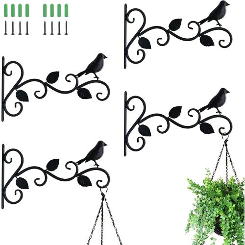 JIALAI HOME Hanging Plants Bracket 12 Bird Planter Outdoor Hooks Hangers for Flower Baskets Pot Bird Feeder Wind Chimes Lanterns Patio Garden Outdoor Indoor Metal Black, 4 Packs