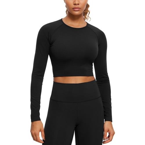 Size M CRZ YOGA Seamless Long Sleeve Shirts for Women Workout Athletic Crop Tops Cropped Running Gym Yoga T-Shirts