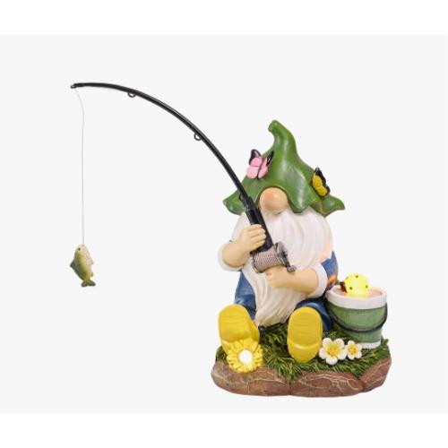Solar Gnome Fishing for Outside Yard Porch Patio Lawn