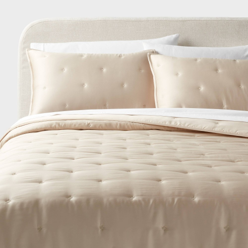 3pc King TENCEL™ Comforter and Sham Set Khaki - Threshold™: Satin Weave, 320 Thread Count, Cooling Bedding Set