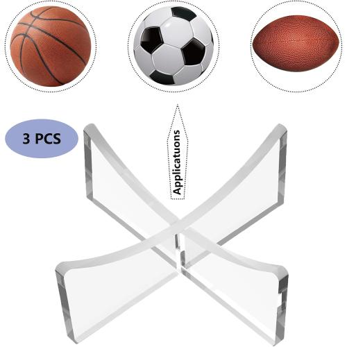 Basketball Stand, 3-Pack Acrylic Ball Stand for Display, Clear Storage Holder for Football Basketball Soccer Volleyball Rugby