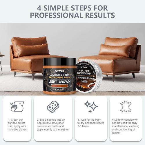 Leather Recoloring Balm with 100ml Mink Oil Conditioner | Black Repair Kit, Dye & Color Restorer for Furniture, Sofa, Car Seats, Bags | Restore Faded & Scratched Surfaces