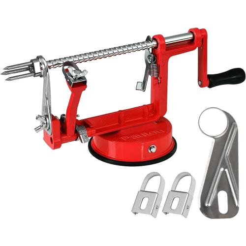 Apple Peeler, Slicer Corer Potato Peelers 3 In 1, Stainless Steel Heavy Duty with Suction Cup Base And 3 Extra Blades (Red)