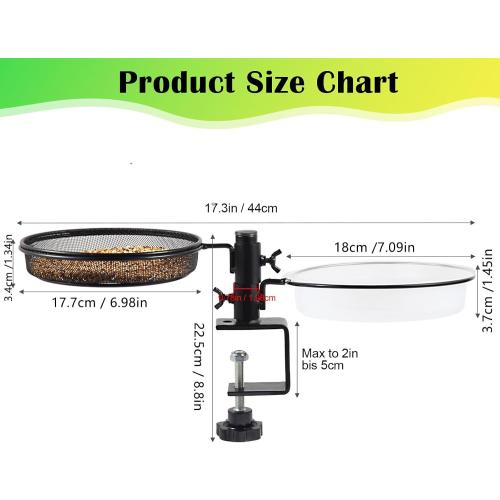 HRAYLTOP Deck Bird Feeders with Metal Mesh Tray and 2 Water Bowls - Detachable Adjustable Heavy Duty Clamp Bracket, Rail Bird Bath Balcony Porch Railing Feeder Perfect for Attracting Birds.