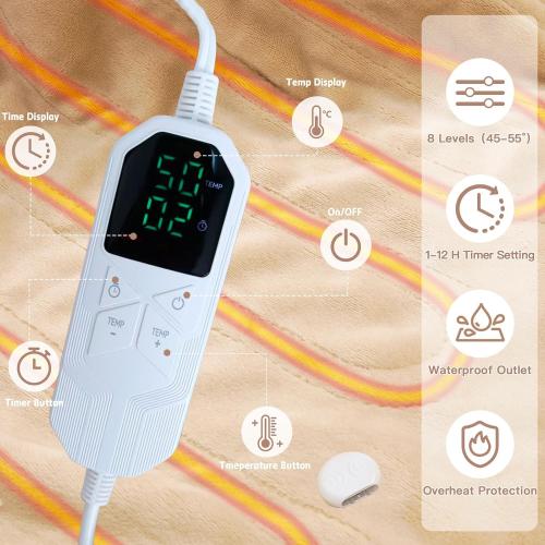 Heated Blanket, 55×80 Wearable Electric Blanket with Sleeves, Sherpa Snuggle Throw Blanket, Warm Gift for Grandma, Mom, Dad, (Camel)