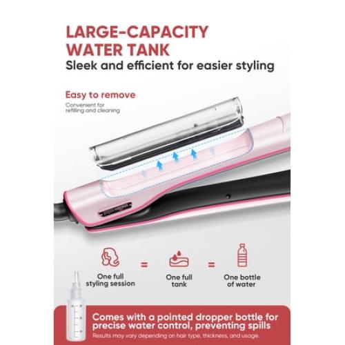 Beautigo Steam Hair Straightener Flat Iron, Anti-Frizz Moisturizing Steam, Reduce Heat Damage, 20s Fast Heat, Ceramic Plates for Thick, Curly & Frizzy Hair, Rose Gold