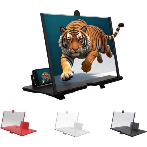 Screen Magnifier Version, 2026 New 3D HD Screen Magnifier for Cell Phone with Foldable Stand, Display Magnifier for Videos, Movies, Gaming, Travel and Home Use (Black, 12'')
