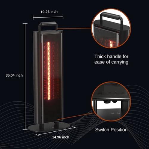EAST OAK 1500W Patio Heater, Table Side Portable Electric Heater with Double-Sided Heating & 3 Heating Levels, IP65 Waterproof Outdoor Heater with Remote, and Protection from Tip-over & Overheating